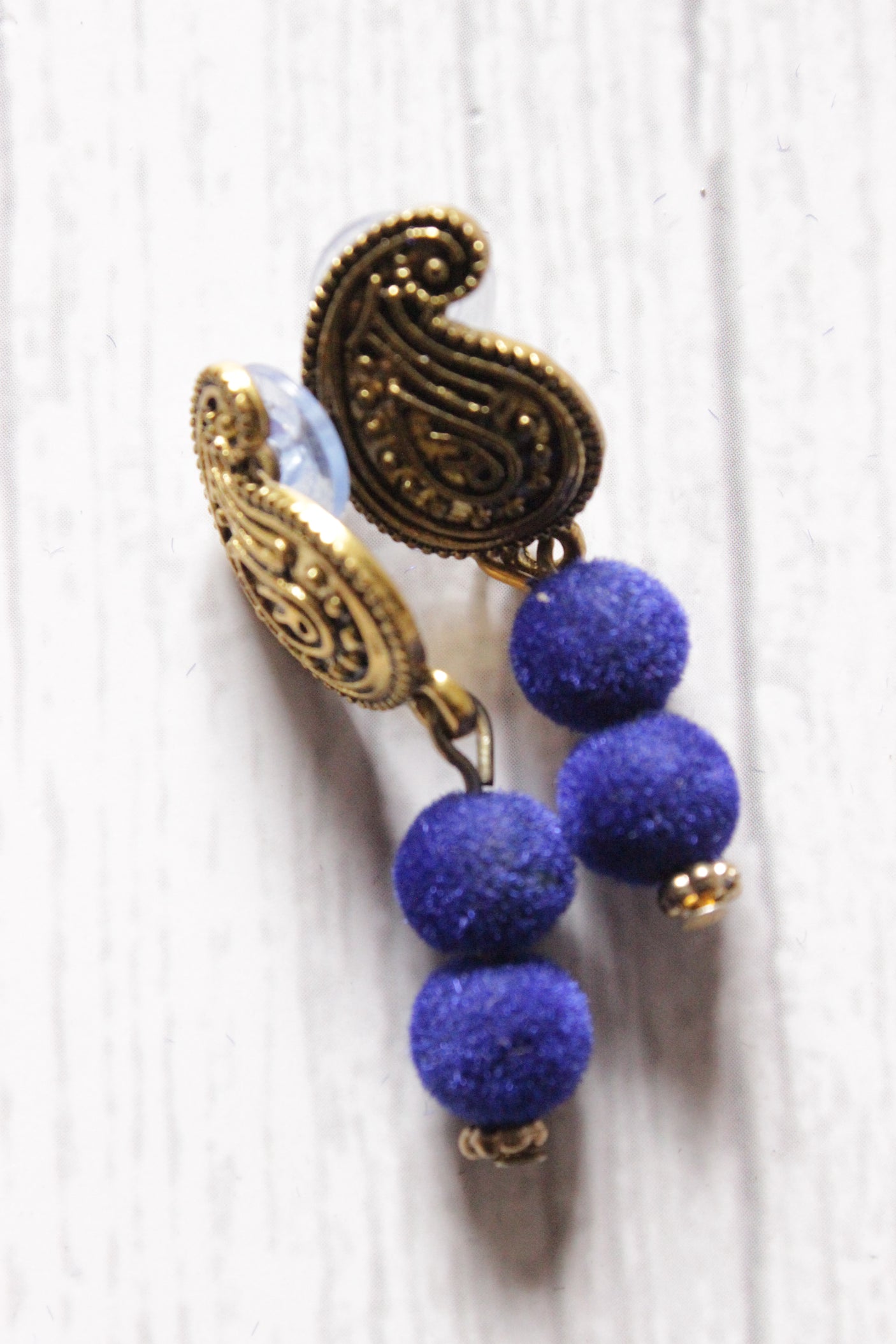 Royal Blue Fabric Beads Antique Gold Finish Religious Motif Pendant