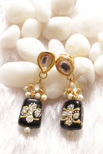 Load image into Gallery viewer, Hand Painted Meenakari Black Acrylic Beads Braised with White Beads and Kundan Stones Embedded Necklace Set

