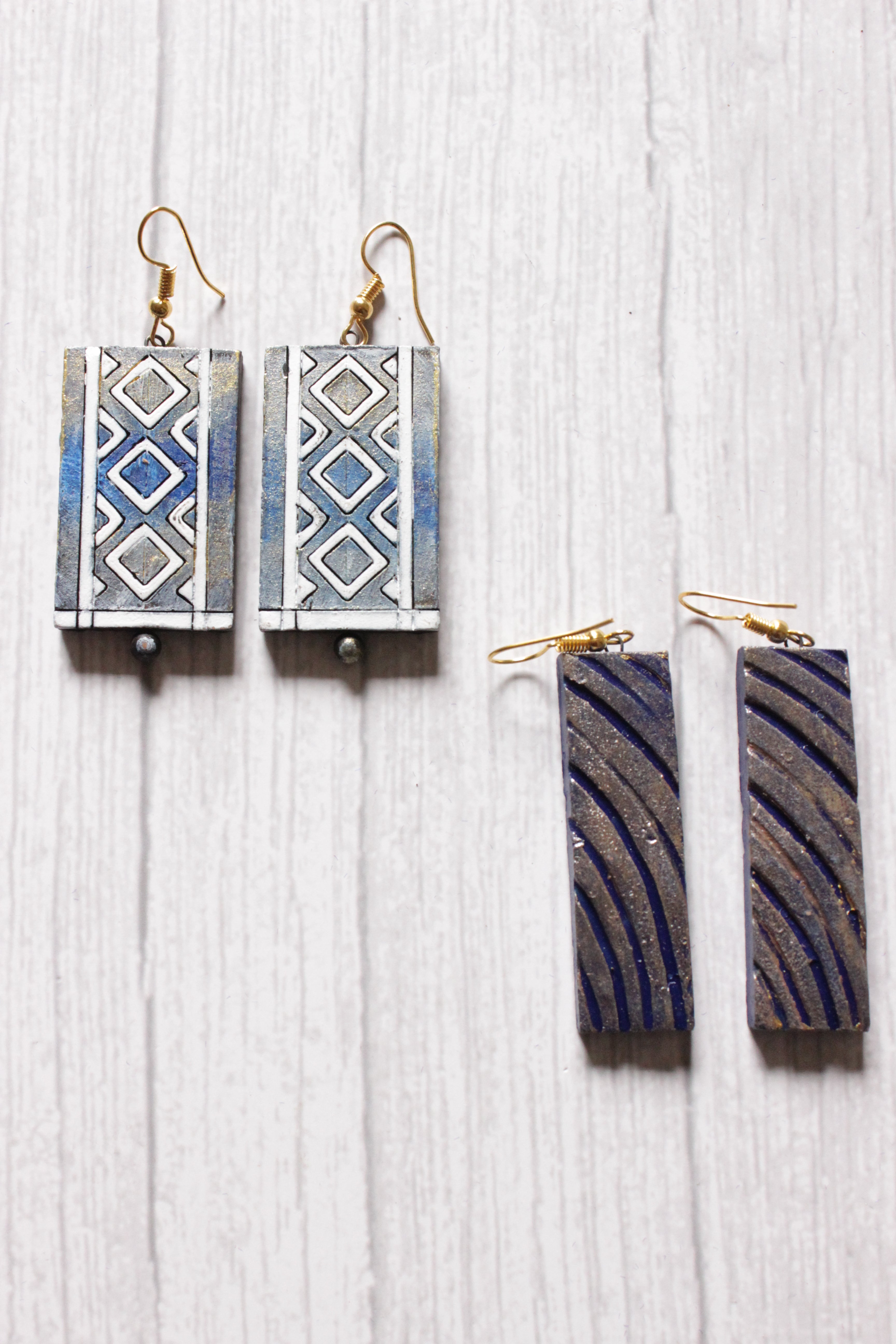 Set of 3 Handcrafted Terracotta Clay Earrings