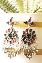 Red and Black Enamel Painted Tear Drop Earrings With Ghungroo Chain Strings