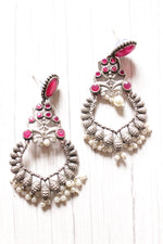 Load image into Gallery viewer, Pink Glass Stones Embedded Oxidised Finish Earrings
