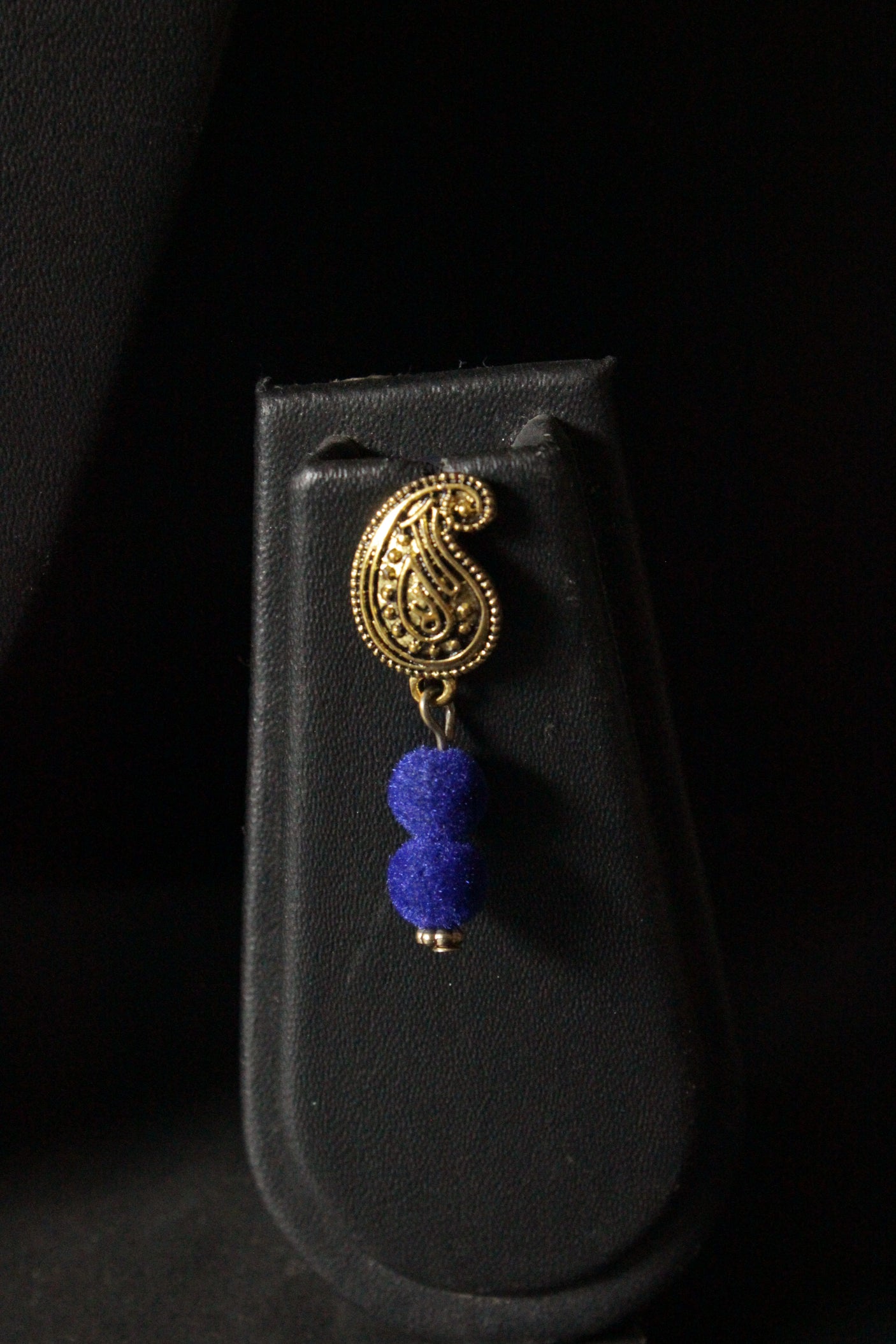 Royal Blue Fabric Beads Antique Gold Finish Religious Motif Pendant