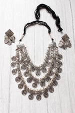 Load image into Gallery viewer, 3 Layer Stamped Coins Necklace with Thread Closure
