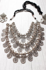 Load image into Gallery viewer, 3 Layer Stamped Coins Necklace with Thread Closure
