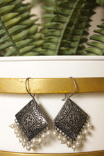 Load image into Gallery viewer, Oxidised Finish Square Intricately Detailed Dangler Earrings
