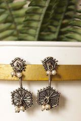 Oxidised Finish Dangler Earrings Accentuated with White Beads