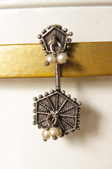 Oxidised Finish Dangler Earrings Accentuated with White Beads