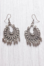 Load image into Gallery viewer, Long Chain Oxidised Silver Finish Metal Necklace Set with Half Moon Shaped Earrings
