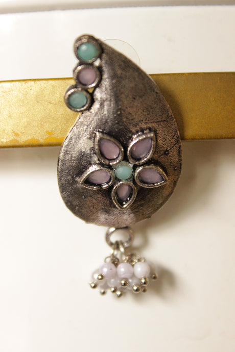 Peach and Turquoise Oxidised Finish Tear Drop Earrings