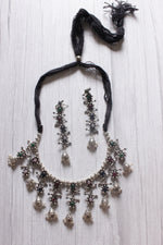 Load image into Gallery viewer, Multi-Color Stones Embedded Thread Closure Necklace Set with Long Dangler Earrings
