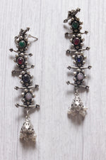 Load image into Gallery viewer, Multi-Color Stones Embedded Thread Closure Necklace Set with Long Dangler Earrings
