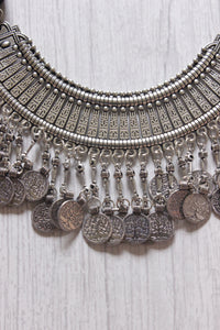 Hasli Style Choker Necklace with Stamped Coins Strings and Thread Closure