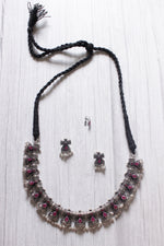 Load image into Gallery viewer, Set Hasli Style Pink Glass Stones Embedded Thread Closure Choker Necklace Set with Nosepin
