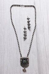 Long Metal Beads Chain Oxidised Silver Metal Necklace Set
