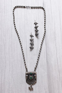 Long Metal Beads Chain Oxidised Silver Metal Necklace Set