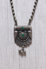 Long Metal Beads Chain Oxidised Silver Metal Necklace Set