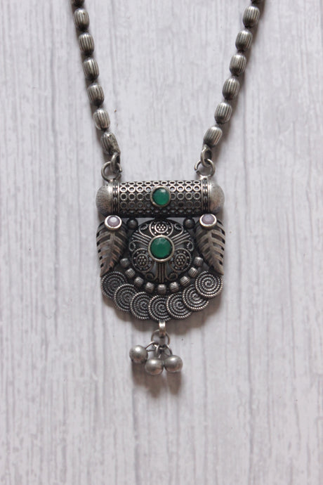 Long Metal Beads Chain Oxidised Silver Metal Necklace Set