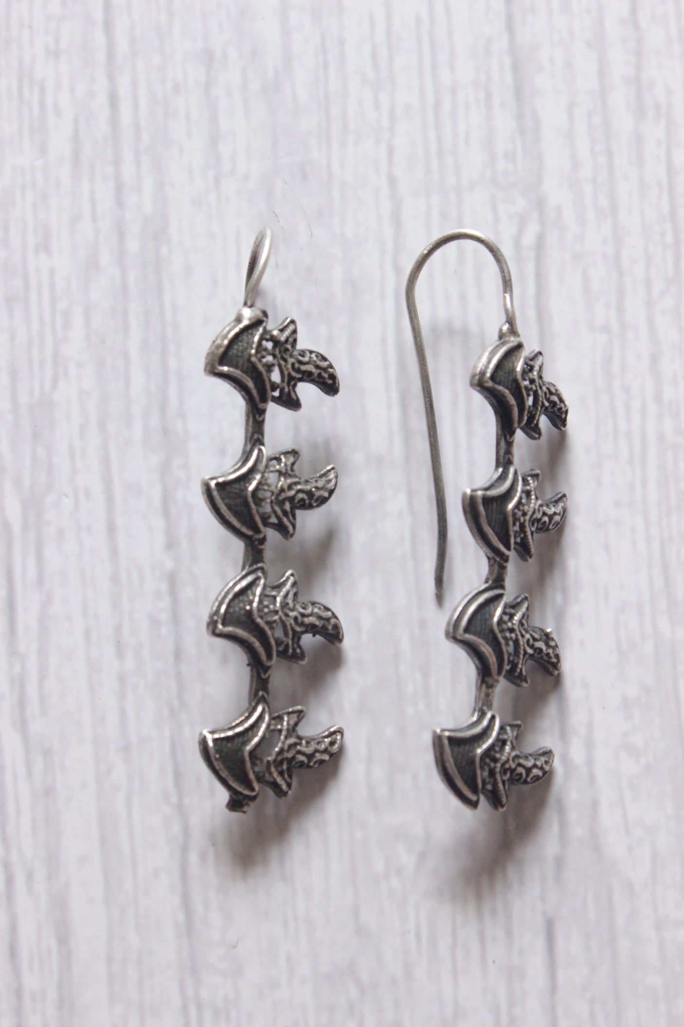 Long Metal Beads Chain Oxidised Silver Metal Necklace Set