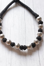 Load image into Gallery viewer, Black Fabric Beads and Oxidised Finish Metal Charms Choker Necklace
