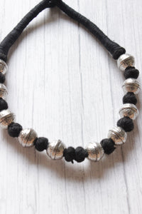 Black Fabric Beads and Oxidised Finish Metal Charms Choker Necklace