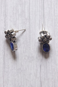 Blue Stones Embedded Silver Finish Necklace Set