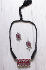 Load image into Gallery viewer, Pink Stones Embedded Thread Closure Choker Necklace Set
