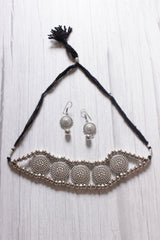 Silver Finish Choker Necklace Set with Thread Closure