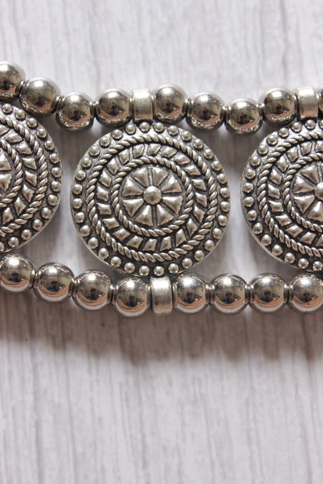 Silver Finish Choker Necklace Set with Thread Closure