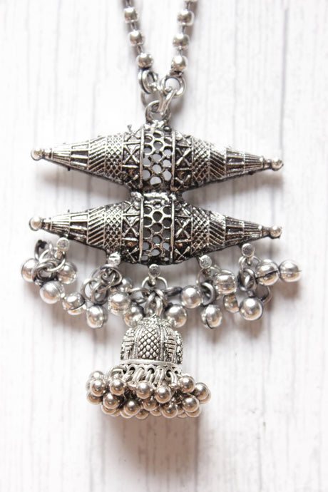 Long Chain Oxidised Finish Double Warrior Pendant Necklace