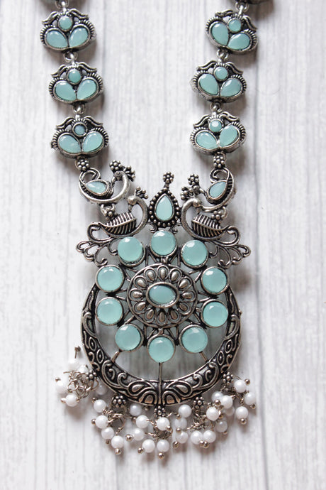 Turquoise Stones Embedded Intricately Detailed Necklace Set with Statement Necklace