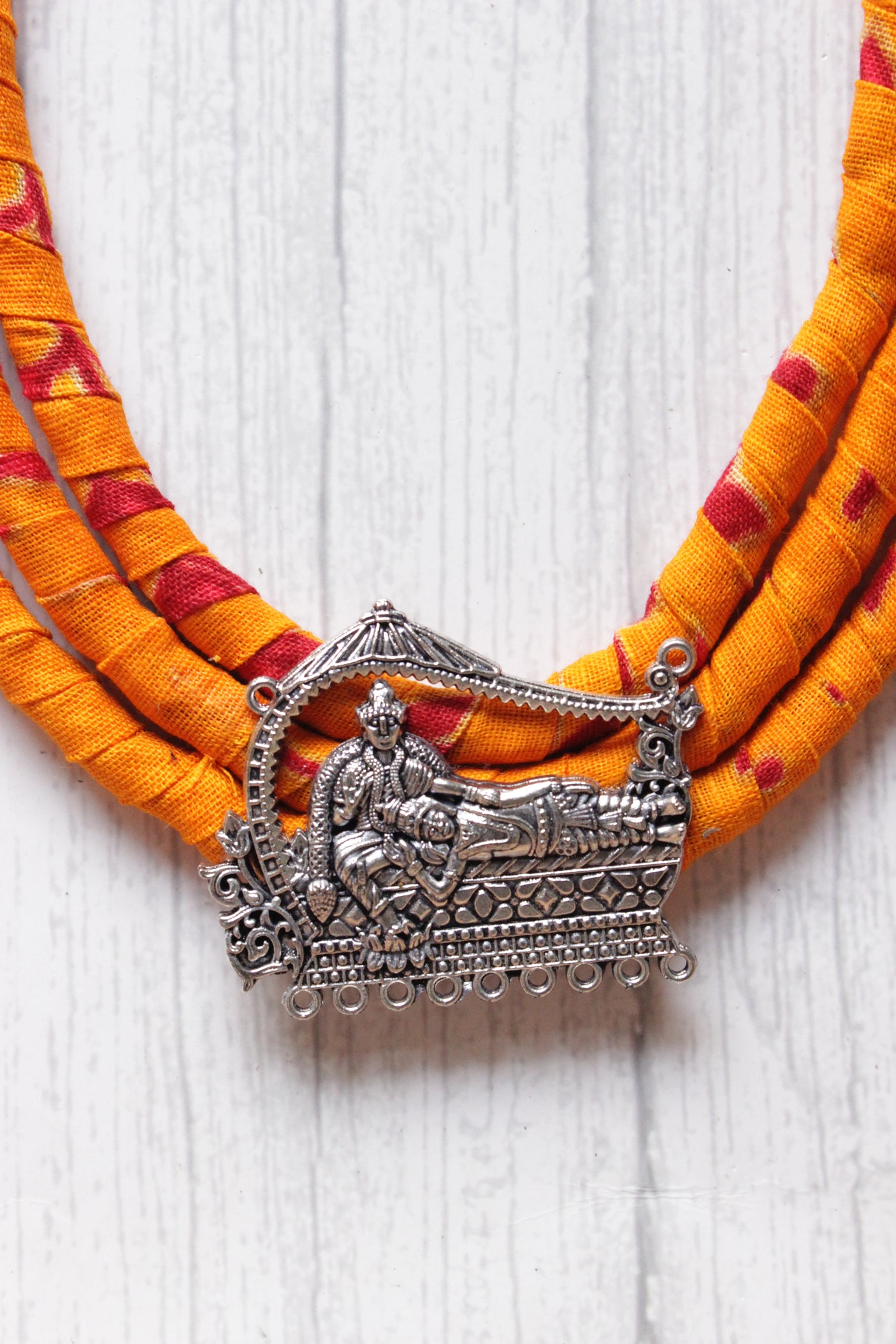 Handmade Fabric 3 Layer Necklace with Krishna in a Palki Pendant
