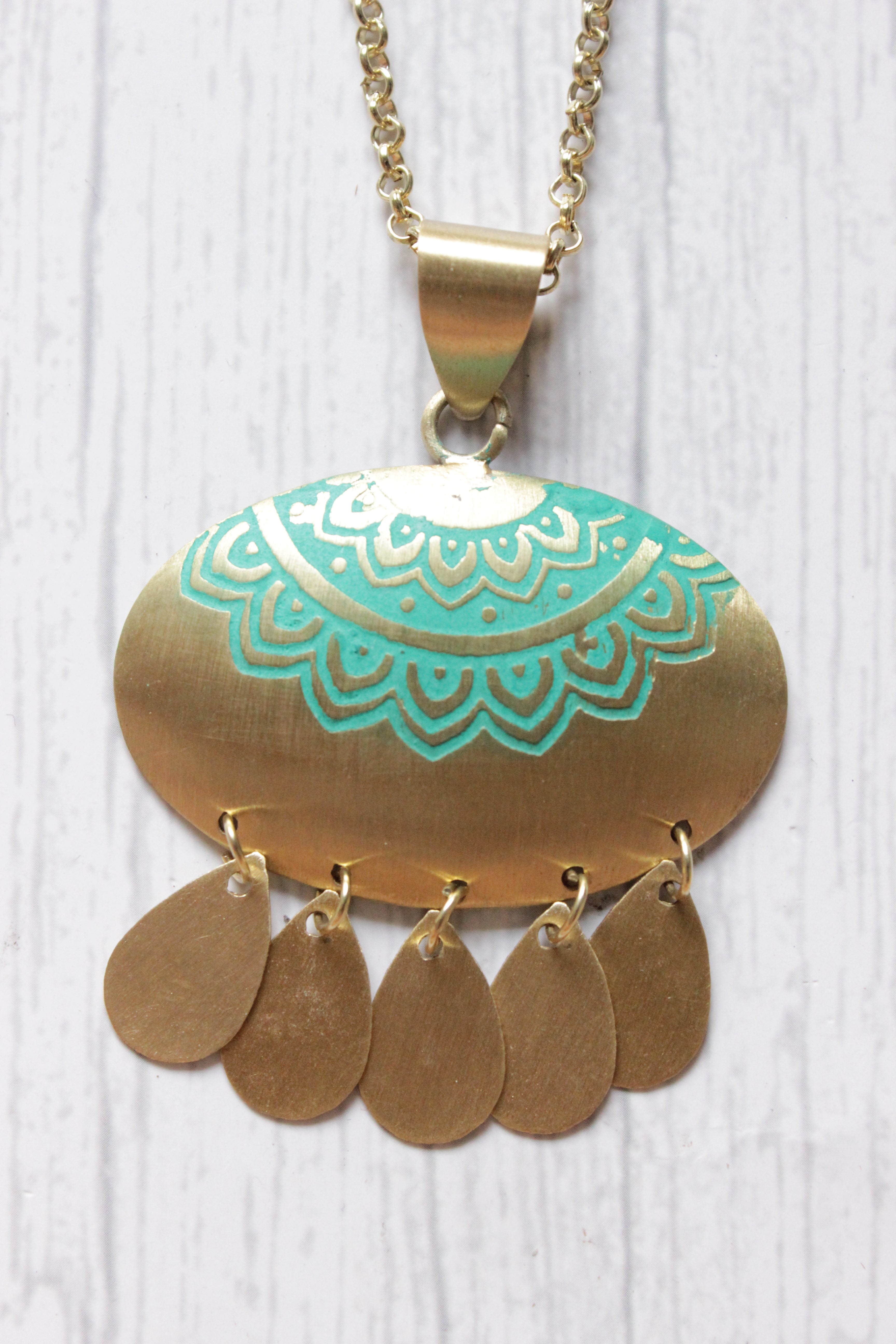 Hand Painted Brass Pendant Petite Everyday Wear Necklace
