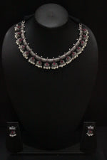 Load image into Gallery viewer, Set Hasli Style Pink Glass Stones Embedded Thread Closure Choker Necklace Set with Nosepin
