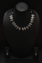 Set of 3 Leaf Motif Black Beads Braided Necklace Set with Nosepin