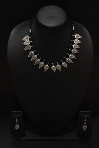 Set of 3 Leaf Motif Black Beads Braided Necklace Set with Nosepin