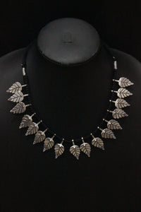 Set of 3 Leaf Motif Black Beads Braided Necklace Set with Nosepin