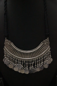Hasli Style Choker Necklace with Stamped Coins Strings and Thread Closure