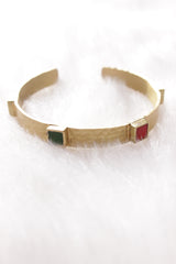 Gold Finish Turquoise and Red Stones Embedded Adjustable Bracelet