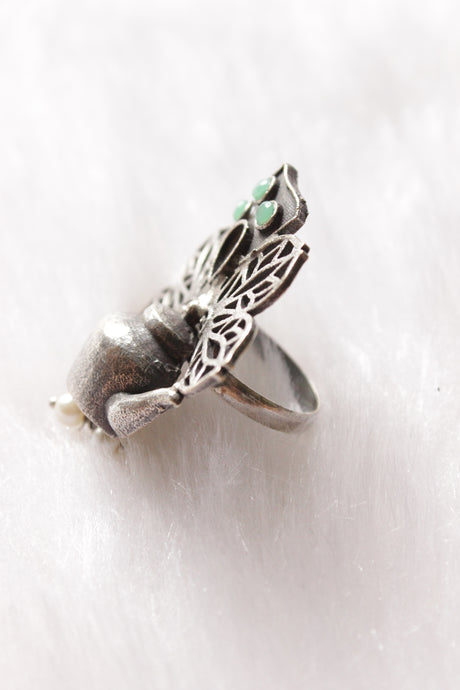 Tea Kettle Motif Oxidised Statement Cocktail Ring