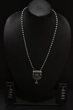 Load image into Gallery viewer, Long Metal Beads Chain Oxidised Silver Metal Necklace Set

