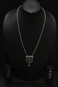 Long Metal Beads Chain Oxidised Silver Metal Necklace Set
