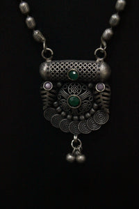 Long Metal Beads Chain Oxidised Silver Metal Necklace Set