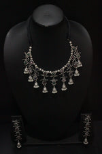 Load image into Gallery viewer, Multi-Color Stones Embedded Thread Closure Necklace Set with Long Dangler Earrings
