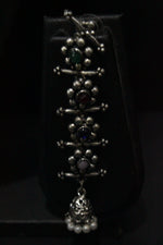 Load image into Gallery viewer, Multi-Color Stones Embedded Thread Closure Necklace Set with Long Dangler Earrings
