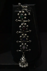 Multi-Color Stones Embedded Thread Closure Necklace Set with Long Dangler Earrings