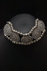 Silver Finish Choker Necklace Set with Thread Closure