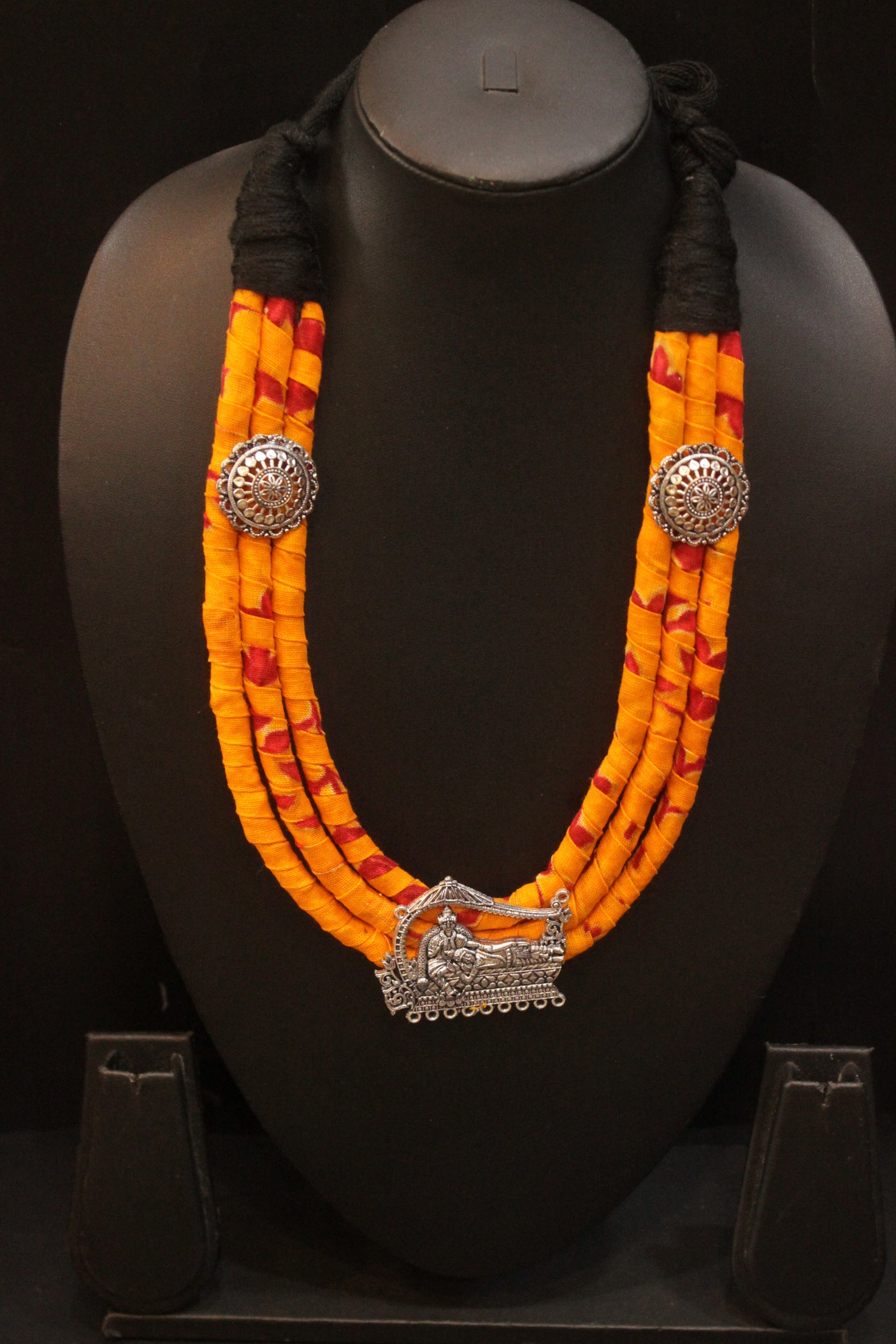 Handmade Fabric 3 Layer Necklace with Krishna in a Palki Pendant