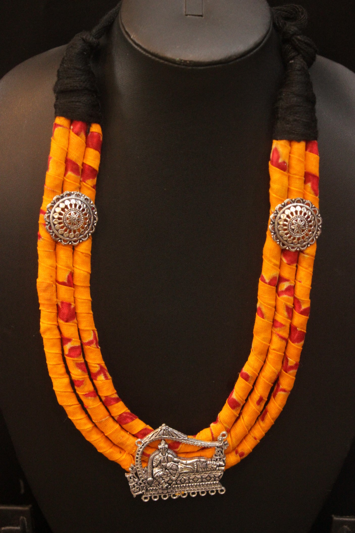 Handmade Fabric 3 Layer Necklace with Krishna in a Palki Pendant