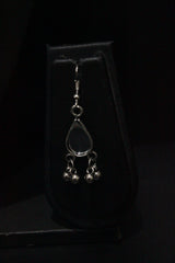 Mirror Work Pendant and Earrings Flower Motif Long Chain Silver Finish Metal Necklace Set