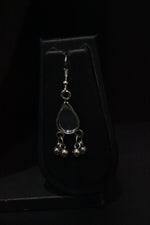 Load image into Gallery viewer, Mirror Work Pendant and Earrings Flower Motif Long Chain Silver Finish Metal Necklace Set
